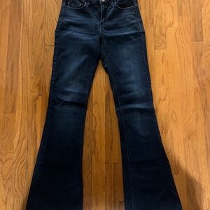 KanCan Dark Indigo Mid-Rise Flare Jeans, Size 5/26, 9” Rise, 31.5” Inseam